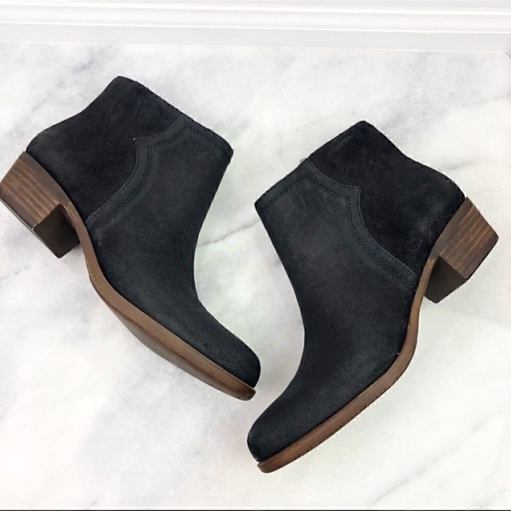Lucky Brand- Black Balexa Black Leather Booties Heeled Ankle Boots, Size 10